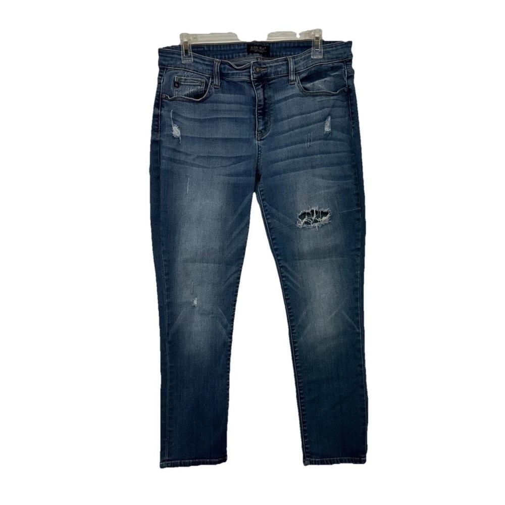 Judy Blue Ankle Jeans Size 13/31 Stretch Denim High Rise Blue Destructed